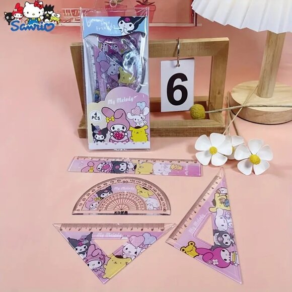 Other - 4-in-1 Sanrio My Melody Cute Cartoon Ruler Set: Multi-Color PET Material Geometr